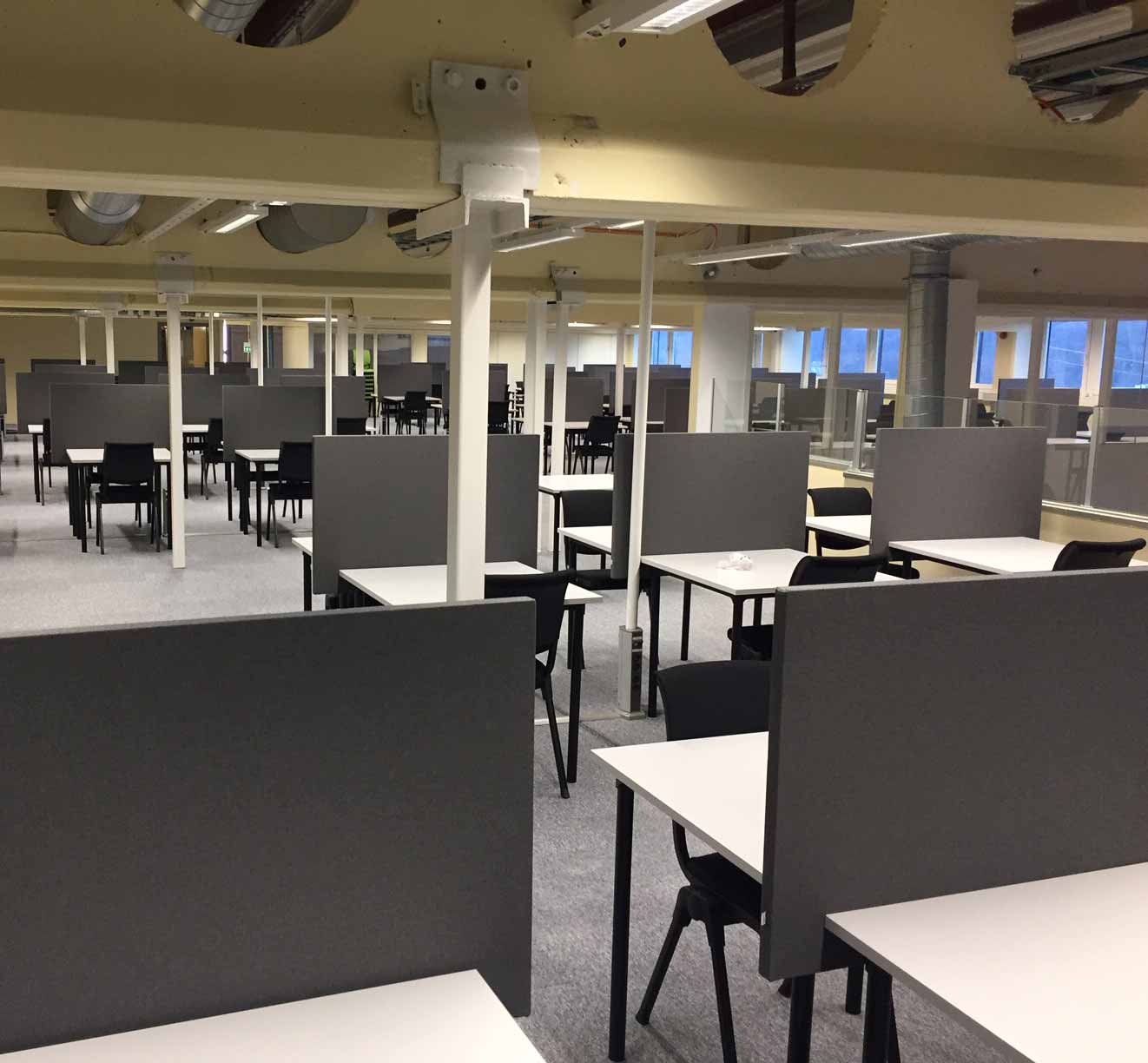 furniture arranged for exams at university