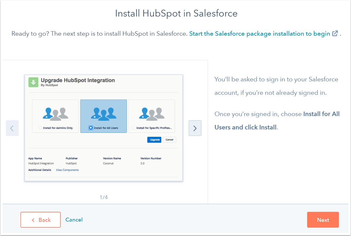 Hubspotとsalesforceの統合をインストールする