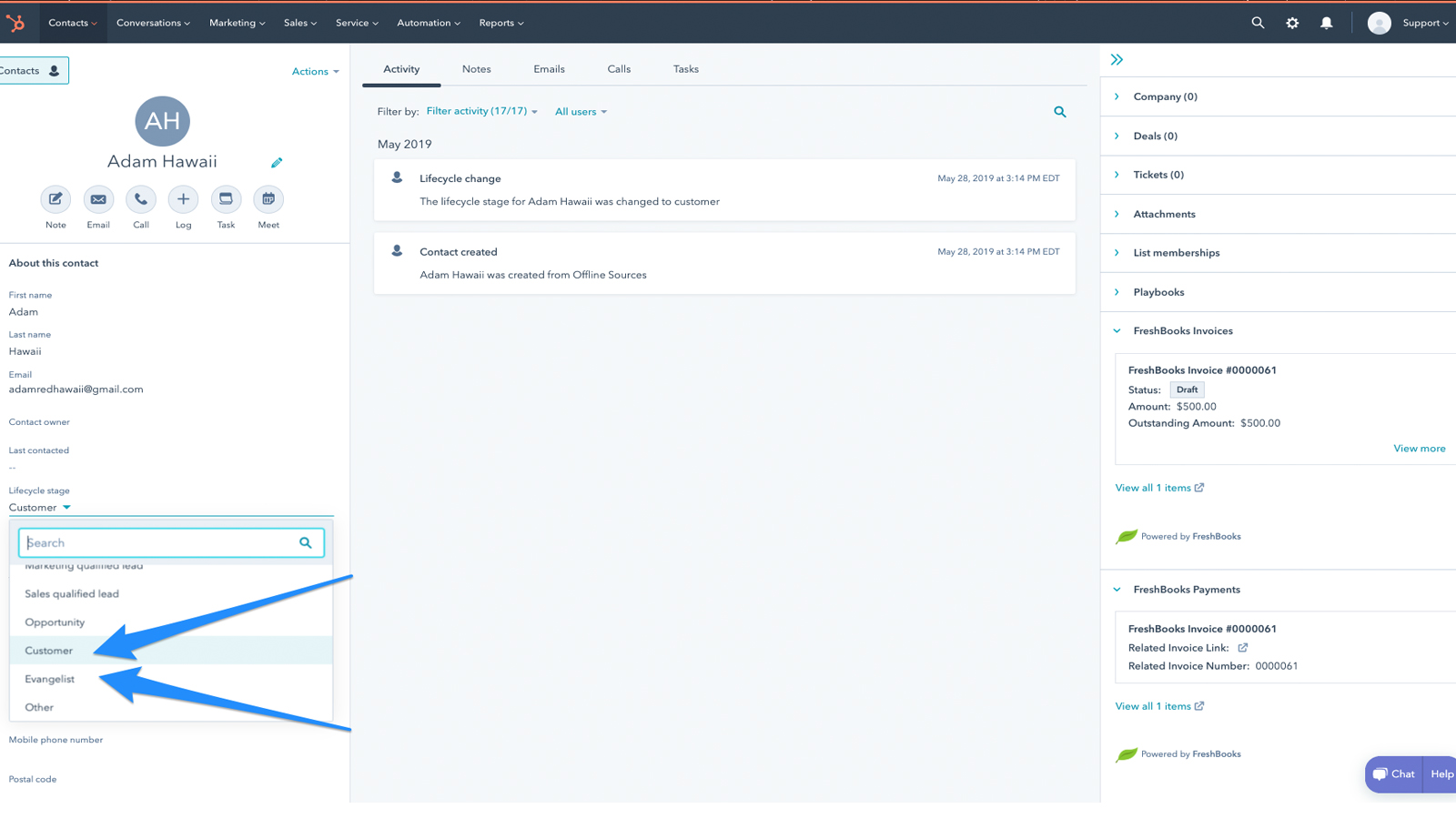 Sync customers and evangelist leads
