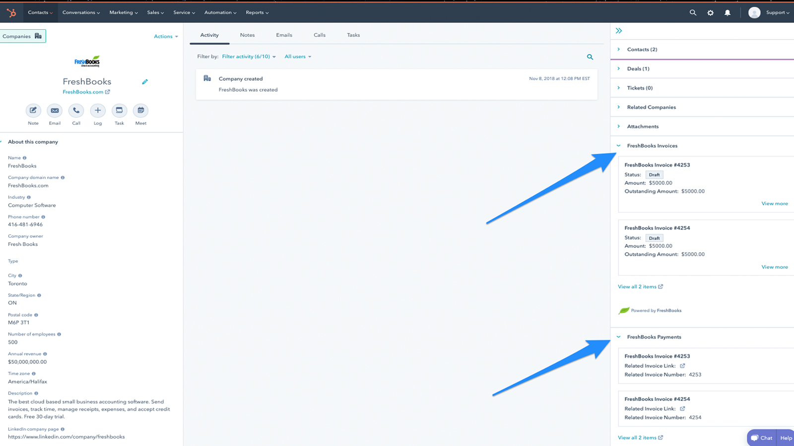 View invoices and payment details in HubSpot
