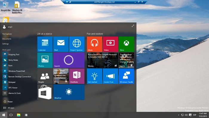 Menú de inicio Windows 10