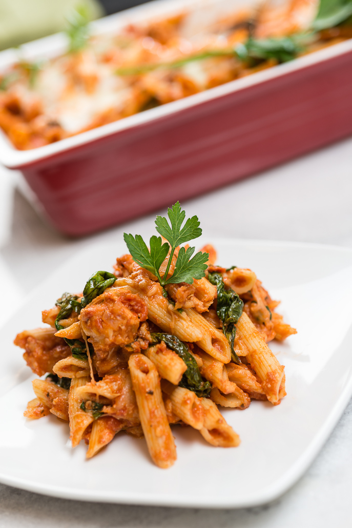 Cheesy Chicken and Spinach Pasta Bake