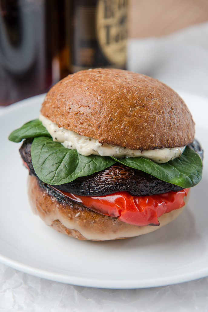 Portobello Mushroom and Roasted Red Pepper Sandwich