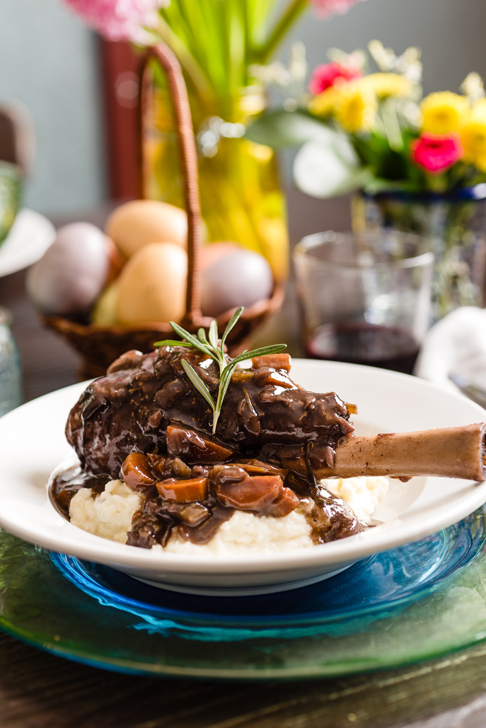 Slow Cooker Braised Lamb Shanks in Red Wine