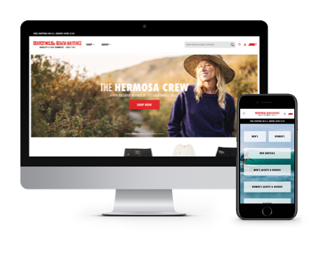 Birdwell Beach Britches website displayed on desktop and mobile