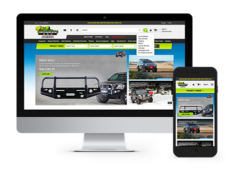 Iron Man 4x4 America website displayed on desktop and mobile