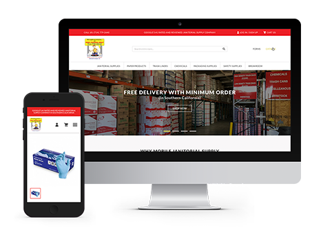 Mobile Janitorial Supply website displayed on desktop and mobile