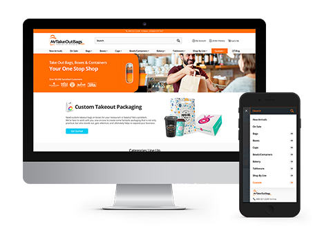 Mr. Take Out Bags website displayed on desktop and mobile