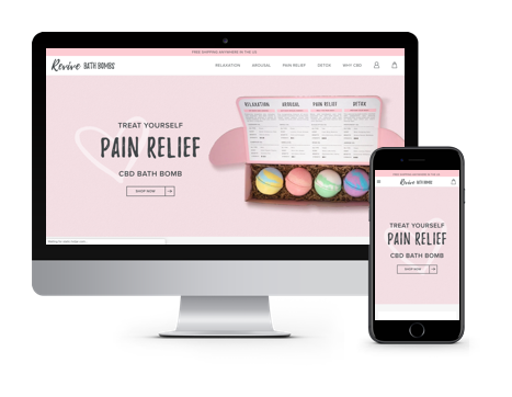 Revive Bath Bombs website displayed on desktop and mobile