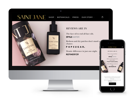 Saint Jane Beauty website displayed on desktop and mobile