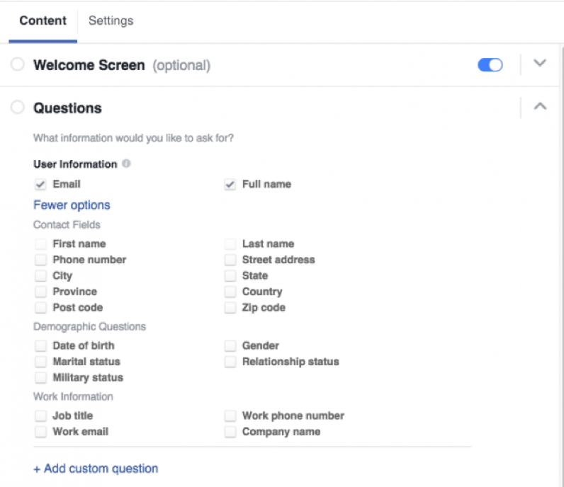 facebook ad fields