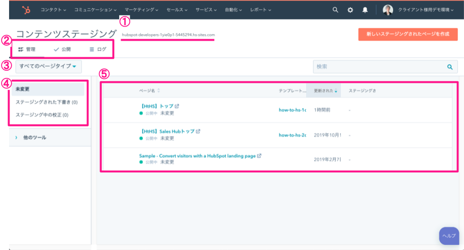 コンテンツステージング画面の構成
