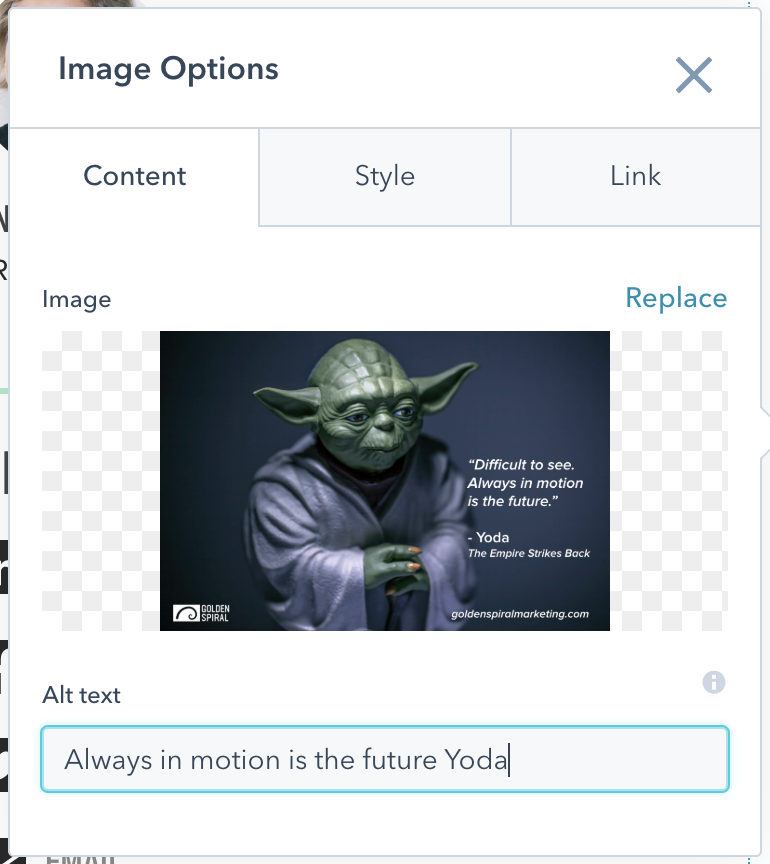 Yoda image used to demonstrate ALT text