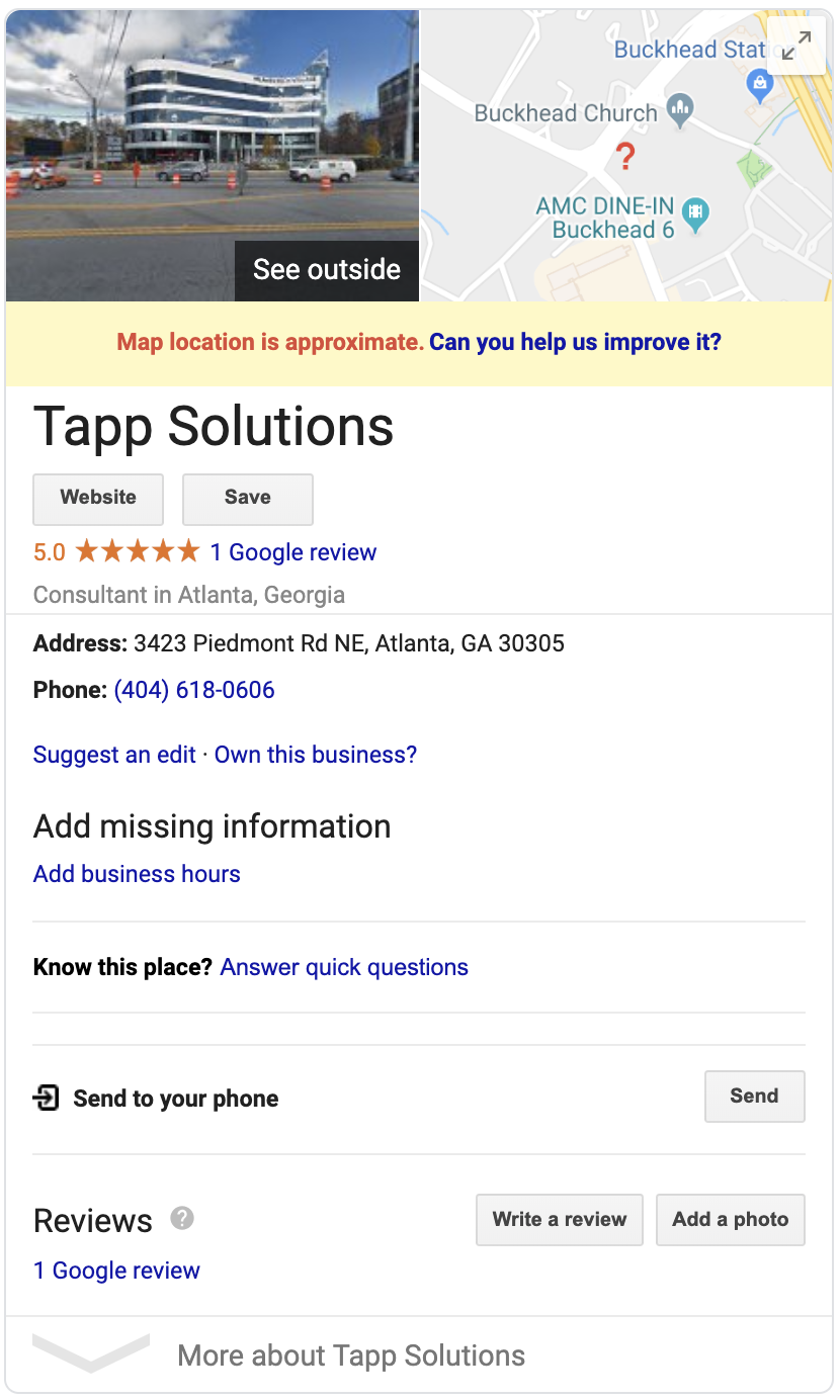 Tapp Solutions Google My Business Listing