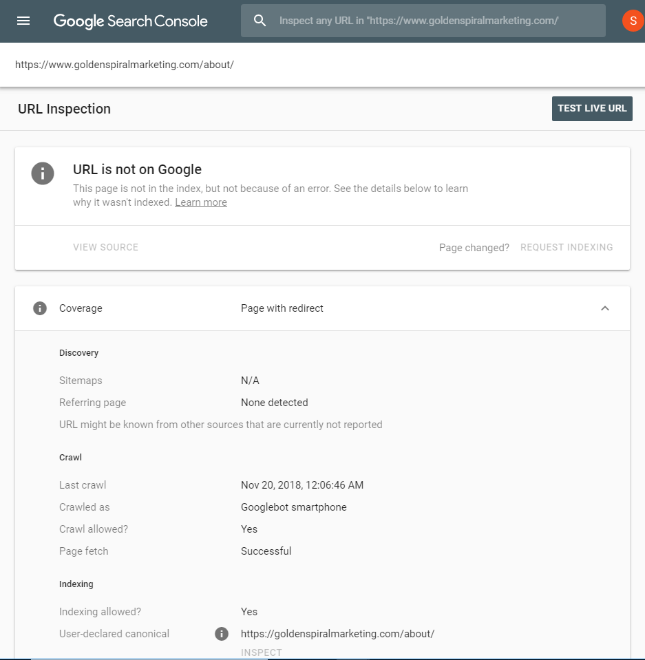 Google Search Console URL Inspection