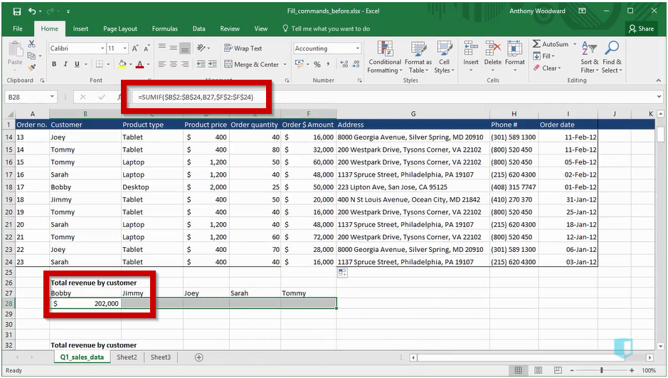 Using fill down in Excel