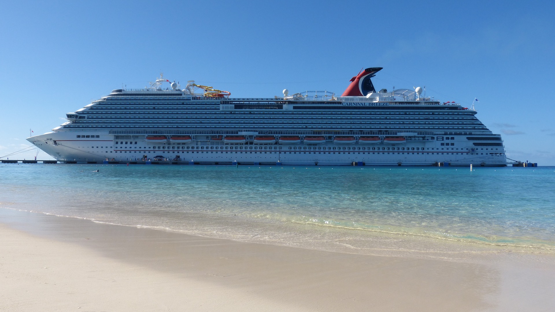Cruise ship near a beach.