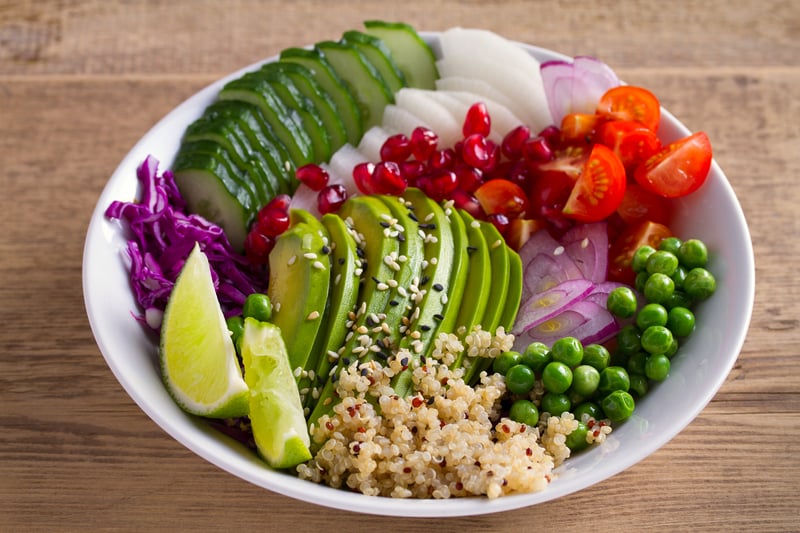 Bowl of healthy fruits and vegetables.