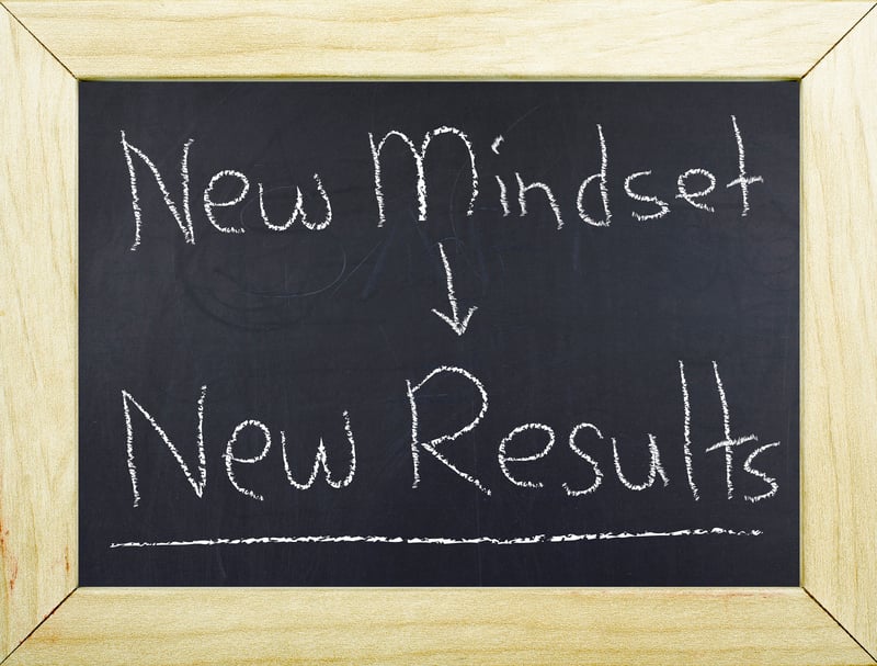 Chalkboard that says "new mindset, new results."