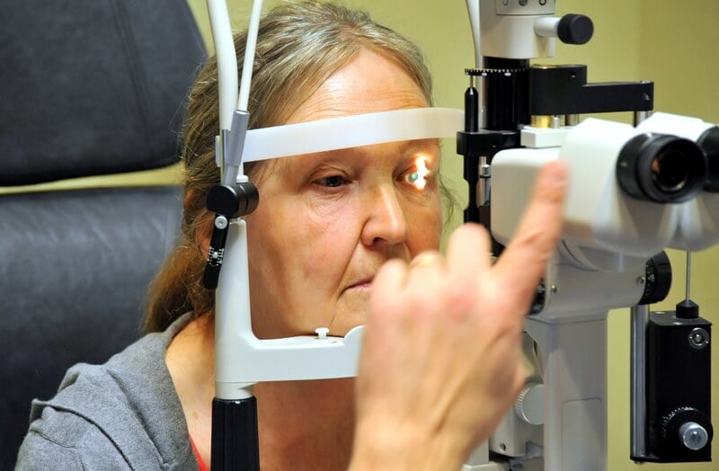Woman having her eyes checked.