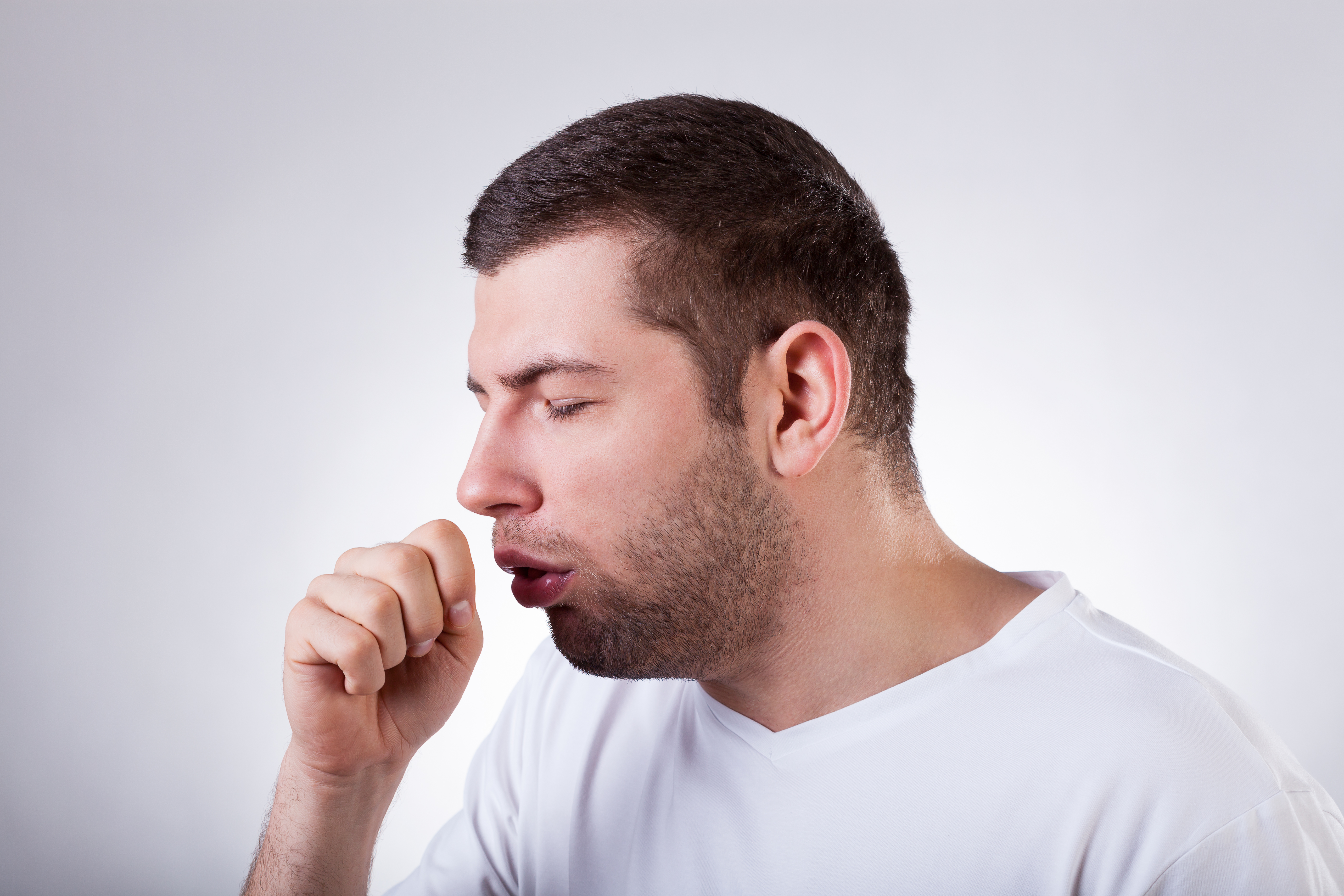 Coughing or shortness of breath may be a sign of low blood oxygen levels.