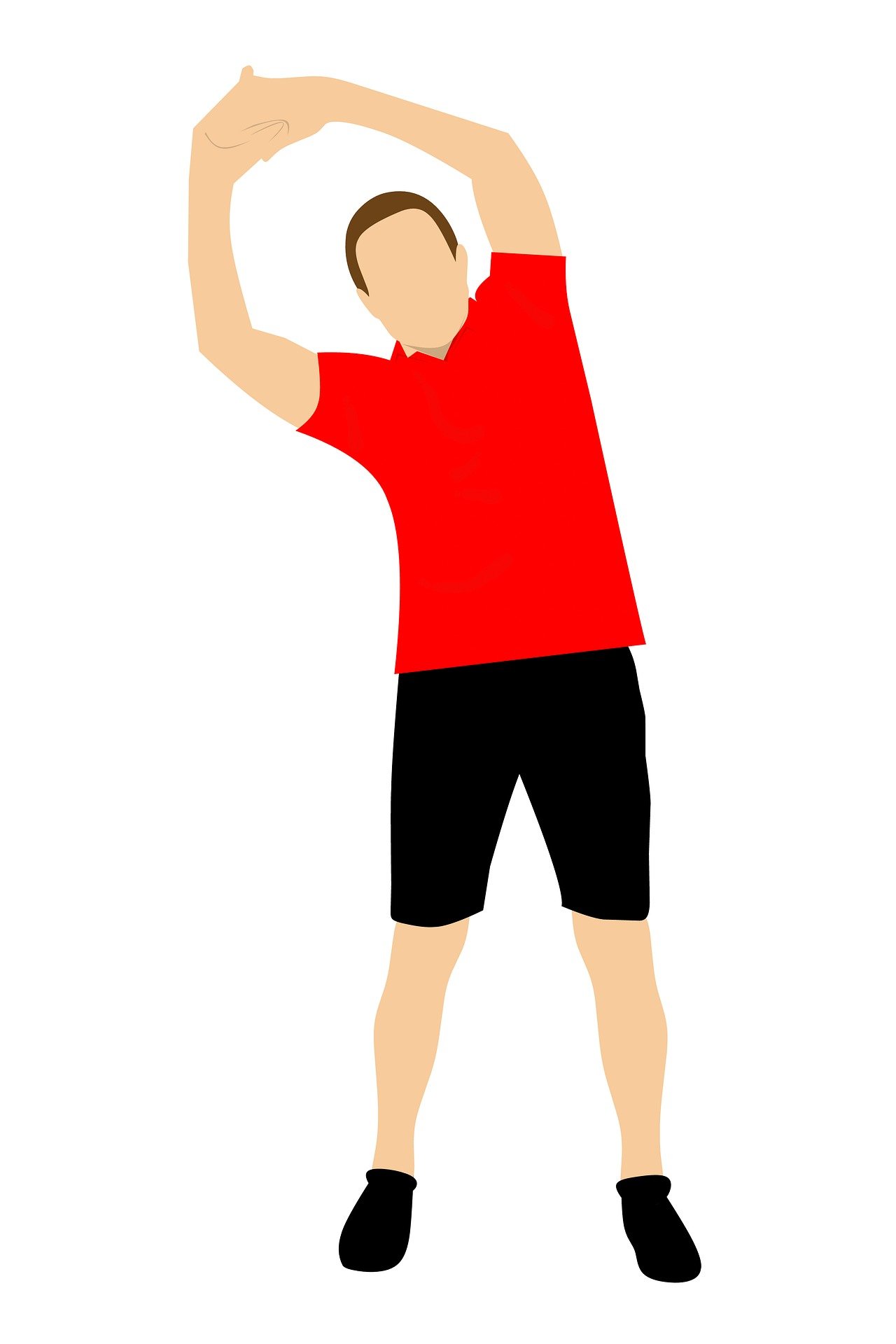 Man in red shirt stretching (illustration).