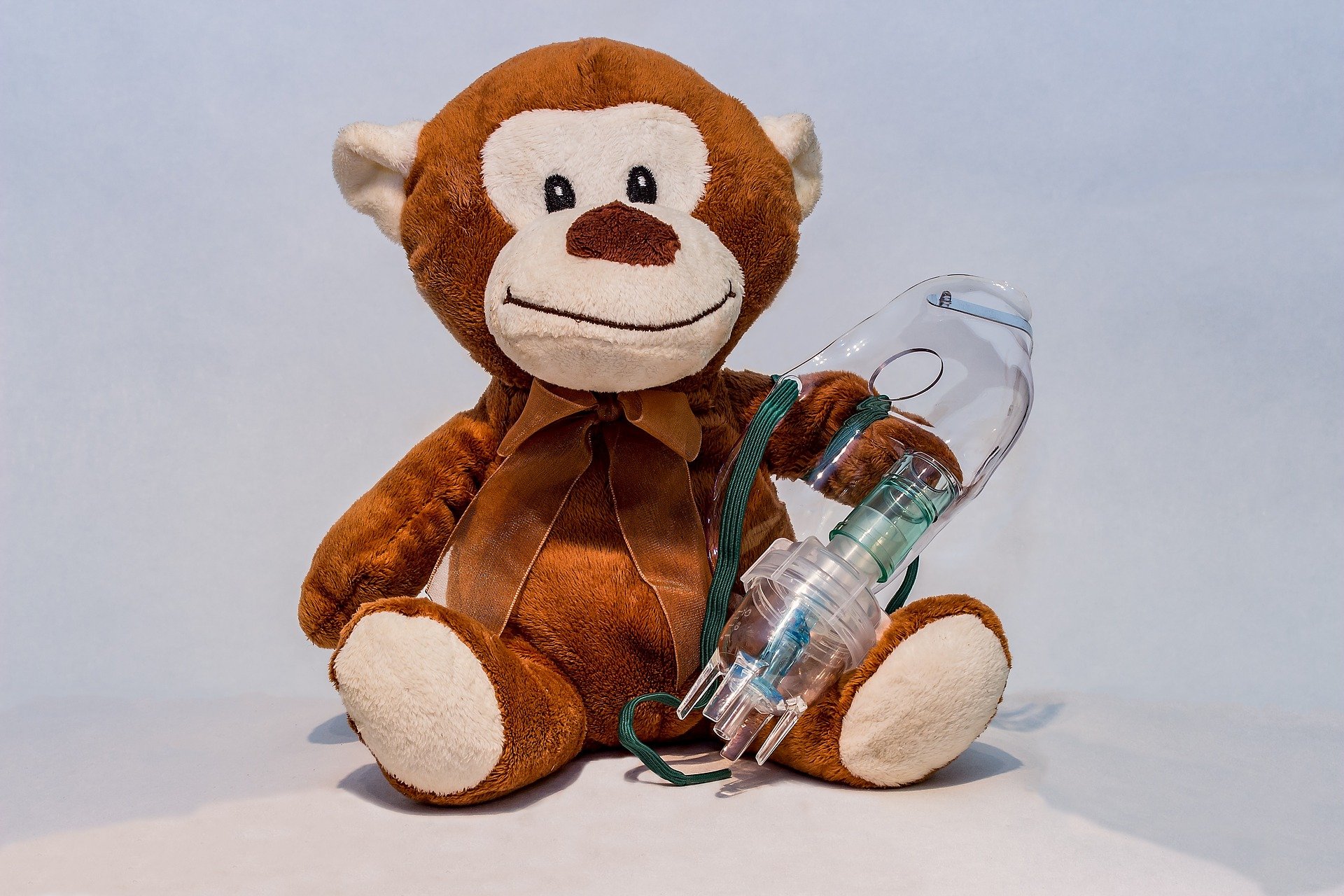 Teddy bear with an oxygen mask.