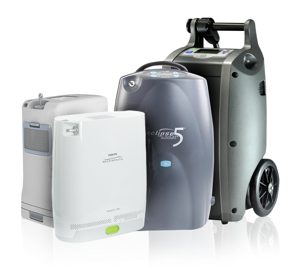 Pulse dose and continuous flow portable oxygen concentrators.