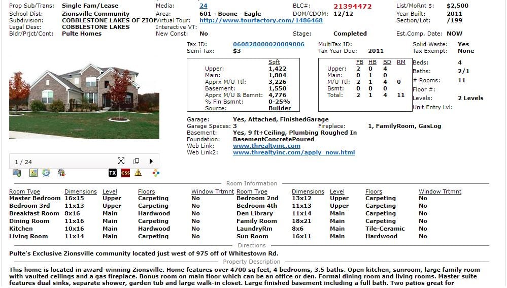 Example of single family "A" Class home for sale. Information provided on the property