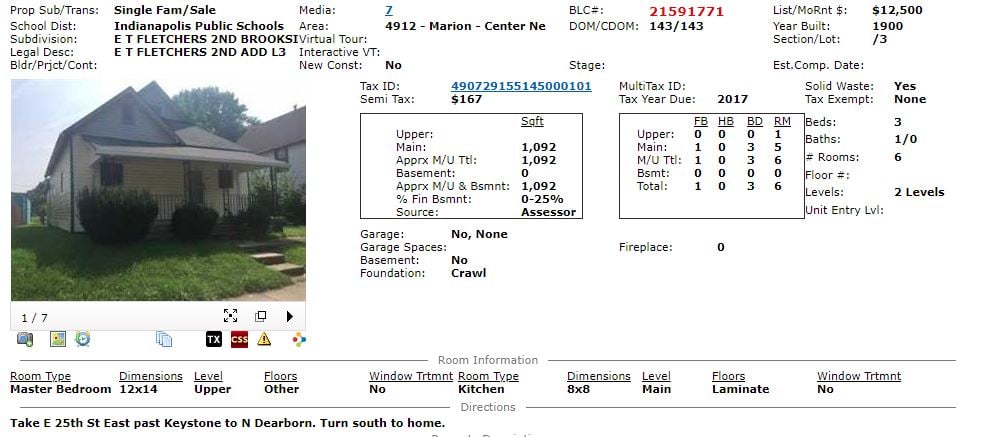 Example of single family "D" Class home for sale. Information provided on the property