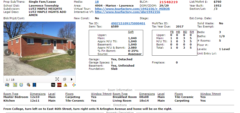 Example of single family "C" Class home for sale. Information provided on the property