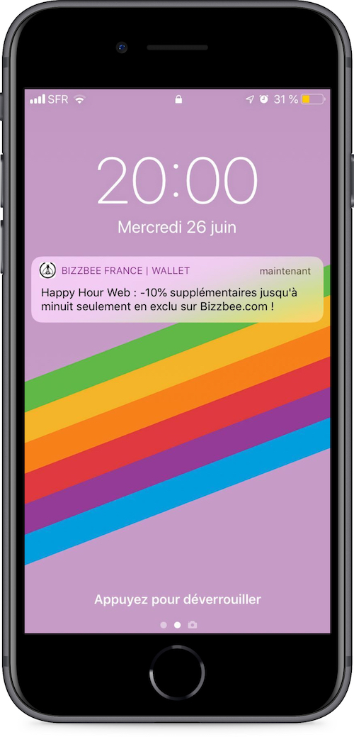 Notification push Bizzbee pour les soldes 2019 - campagne sur wallet mobile