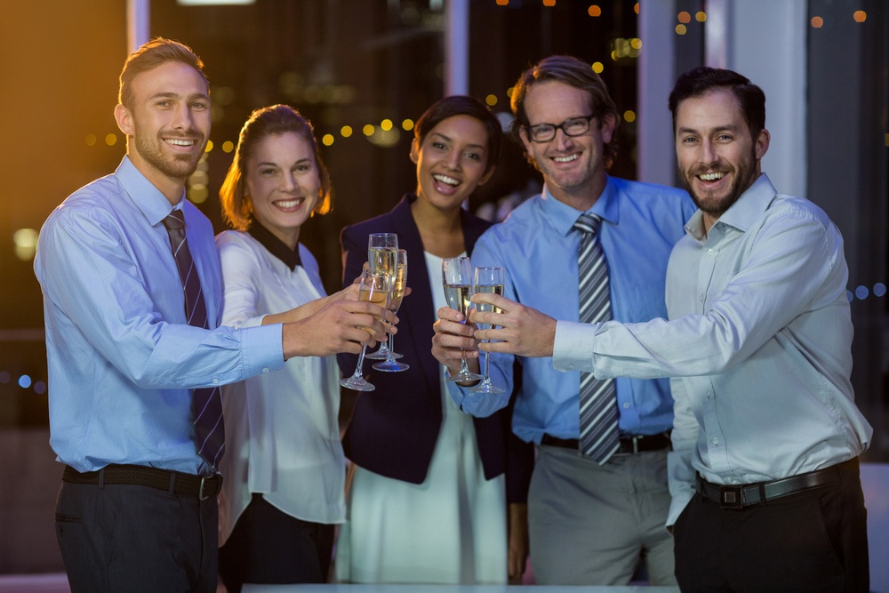 Colleagues gathering for Christmas celebration