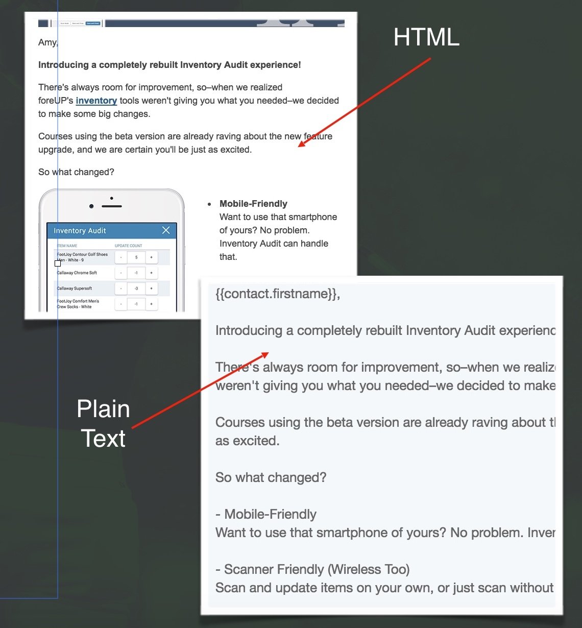 html and text view of email