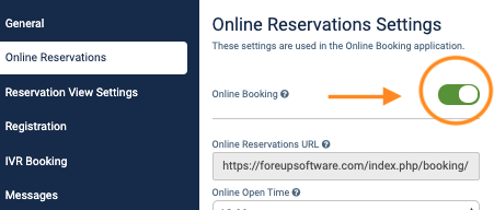 Toggle on Online Booking