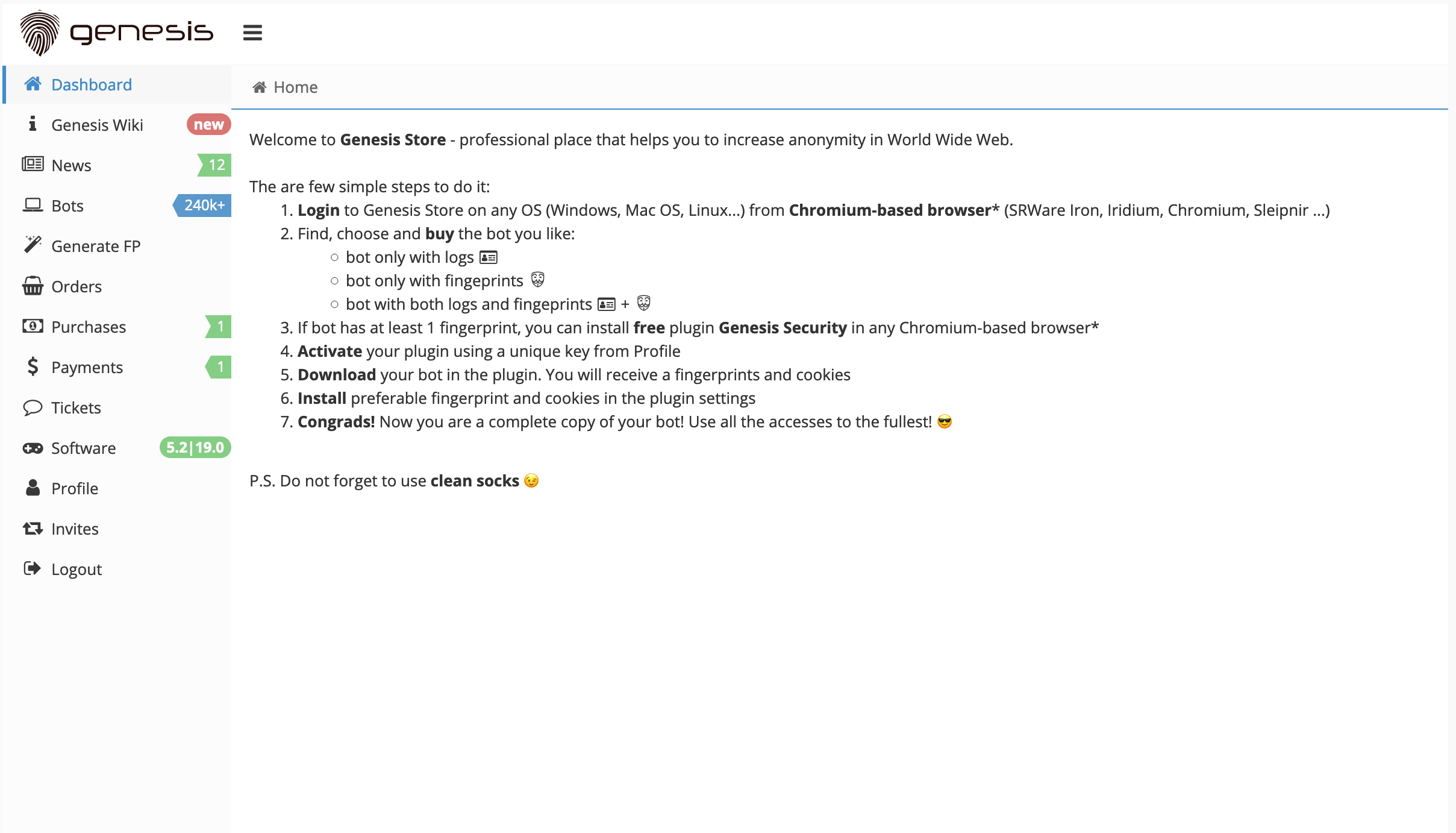 Gensis Market Homepage