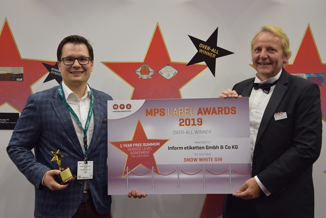 3. Dr. Benjamin Rüdt von Collenberg from InForm Etiketten with Martin Vogel, MPS representative in southern Germany, at the MPS Label Awards ceremony