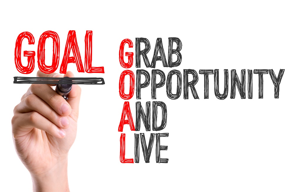 Hand with marker writing the word Goal Acronym