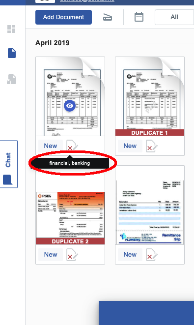 Tags on financial documentation