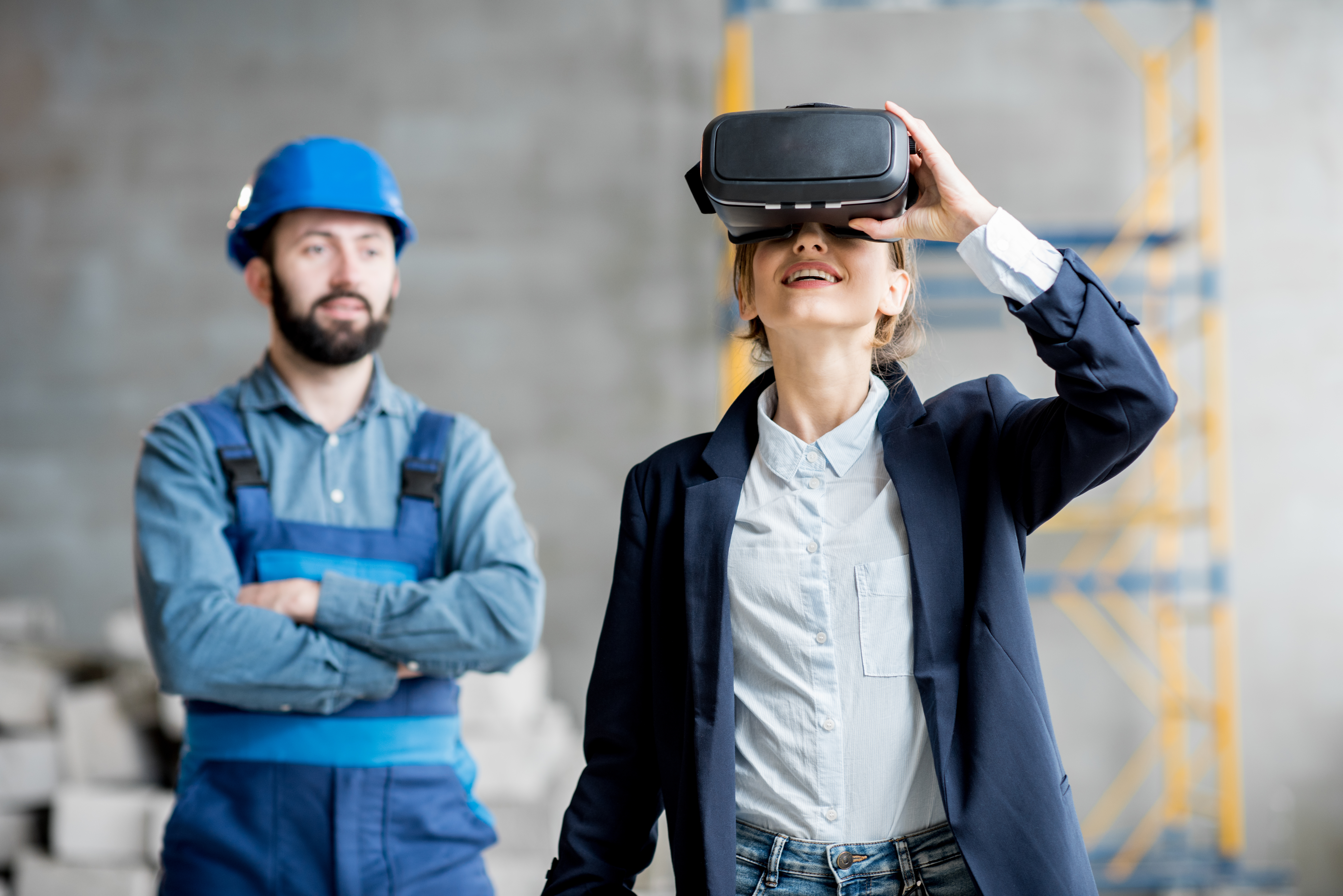 Canva - Woman Client Wearing VR Glasses at the Construction Site