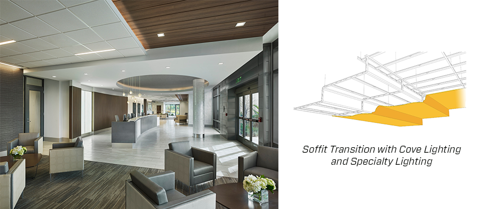 Suspended drywall grid system in healthcare facility
