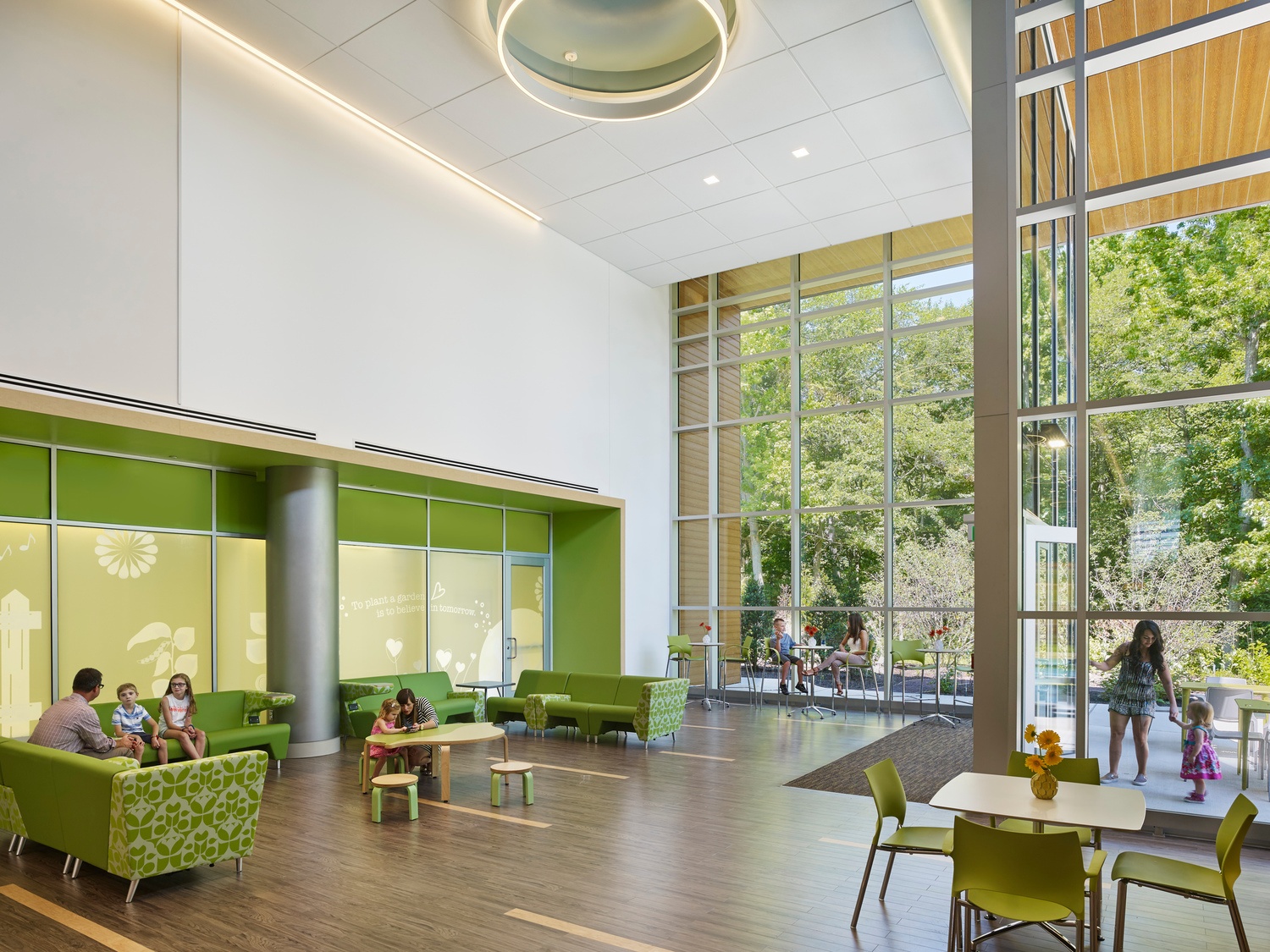Green wall finish in atrium 