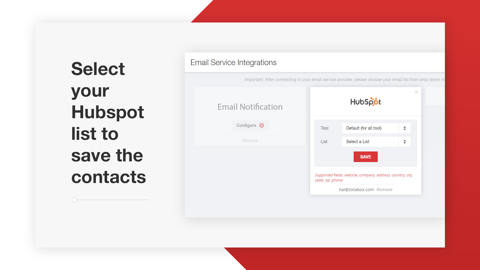 Select your HubSpot list to save the contacts