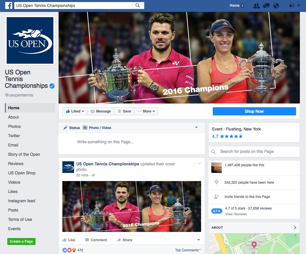 US Open Facebook page