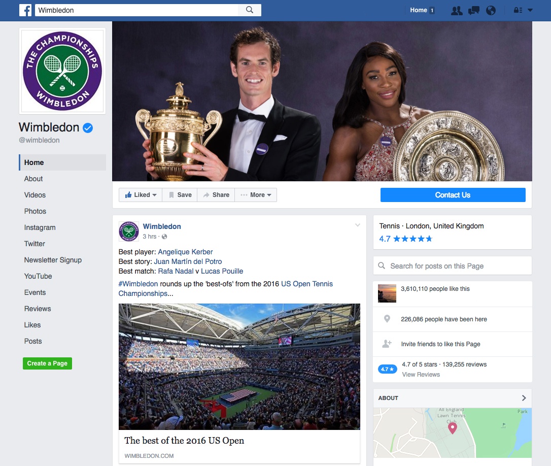 Wimbledon Facebook page