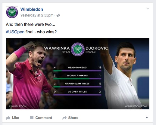 A sample Wimbledon post during the US Open