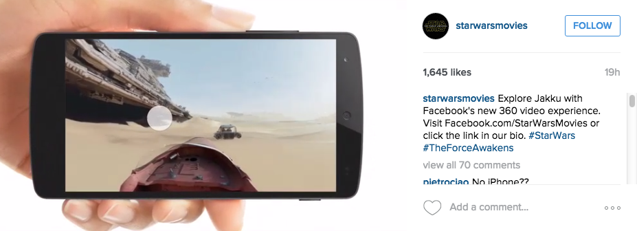 Screenshot of the Star Wars Instagram account