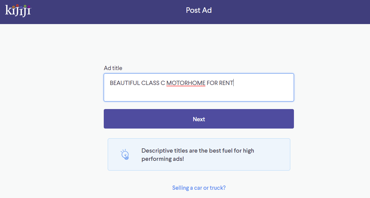 Kijiji ad title