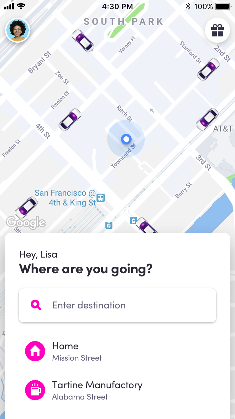 Lyft app - Where are you going